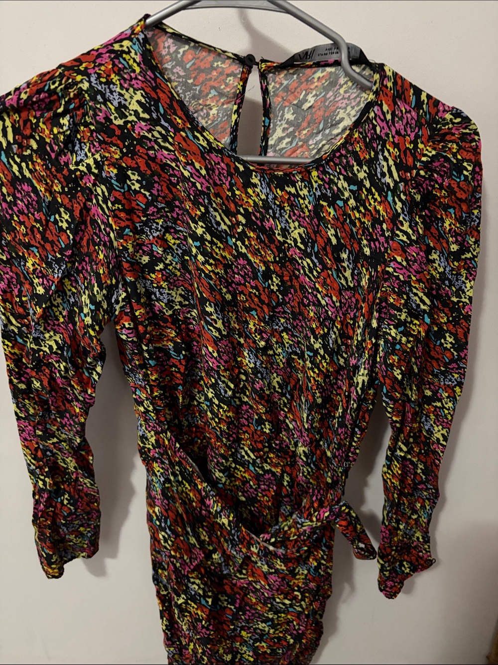 Zara Multicolor Printed Long-Sleeve Tie-Waist Tunic